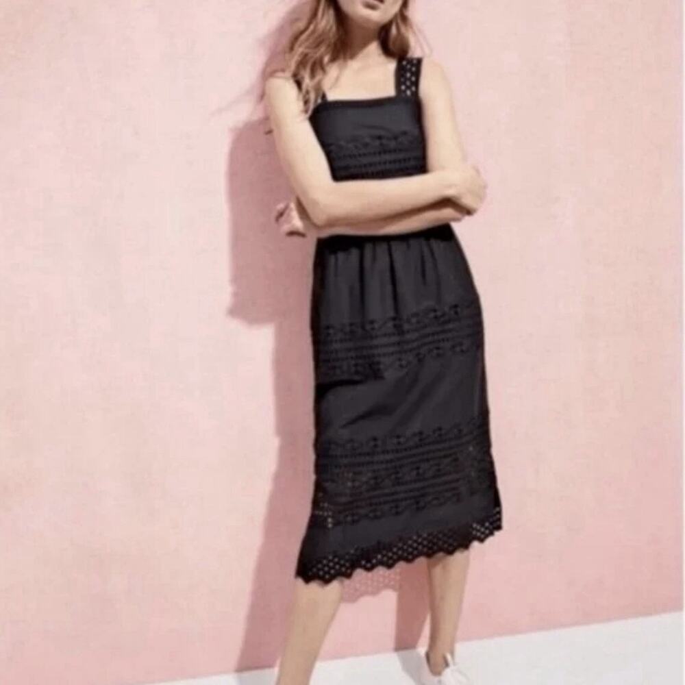 J. Crew Black Cotton Eyelet Tiered Dress, Size 00 - Picture 6 of 8